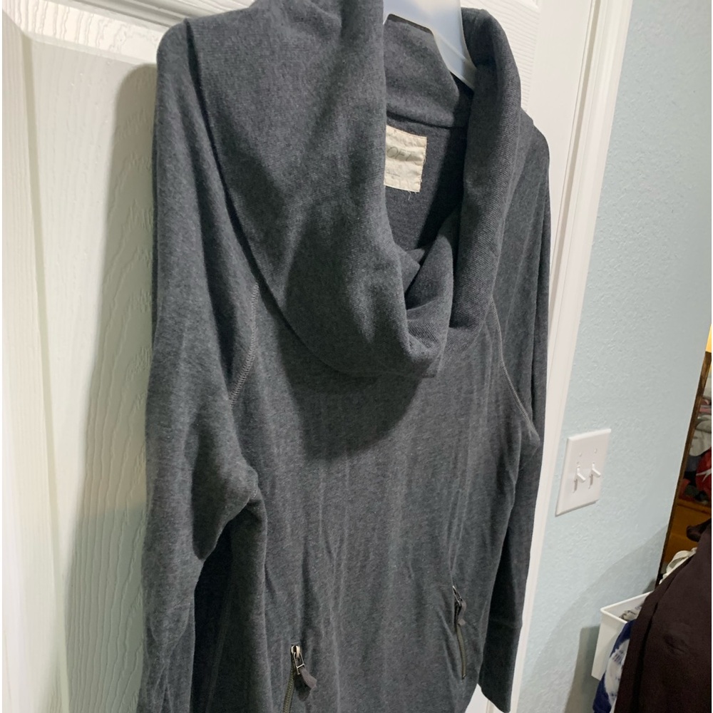 Anne Taylor Lounge, LOFT, grey sweater, long! XL large cowl collar, zip pockets